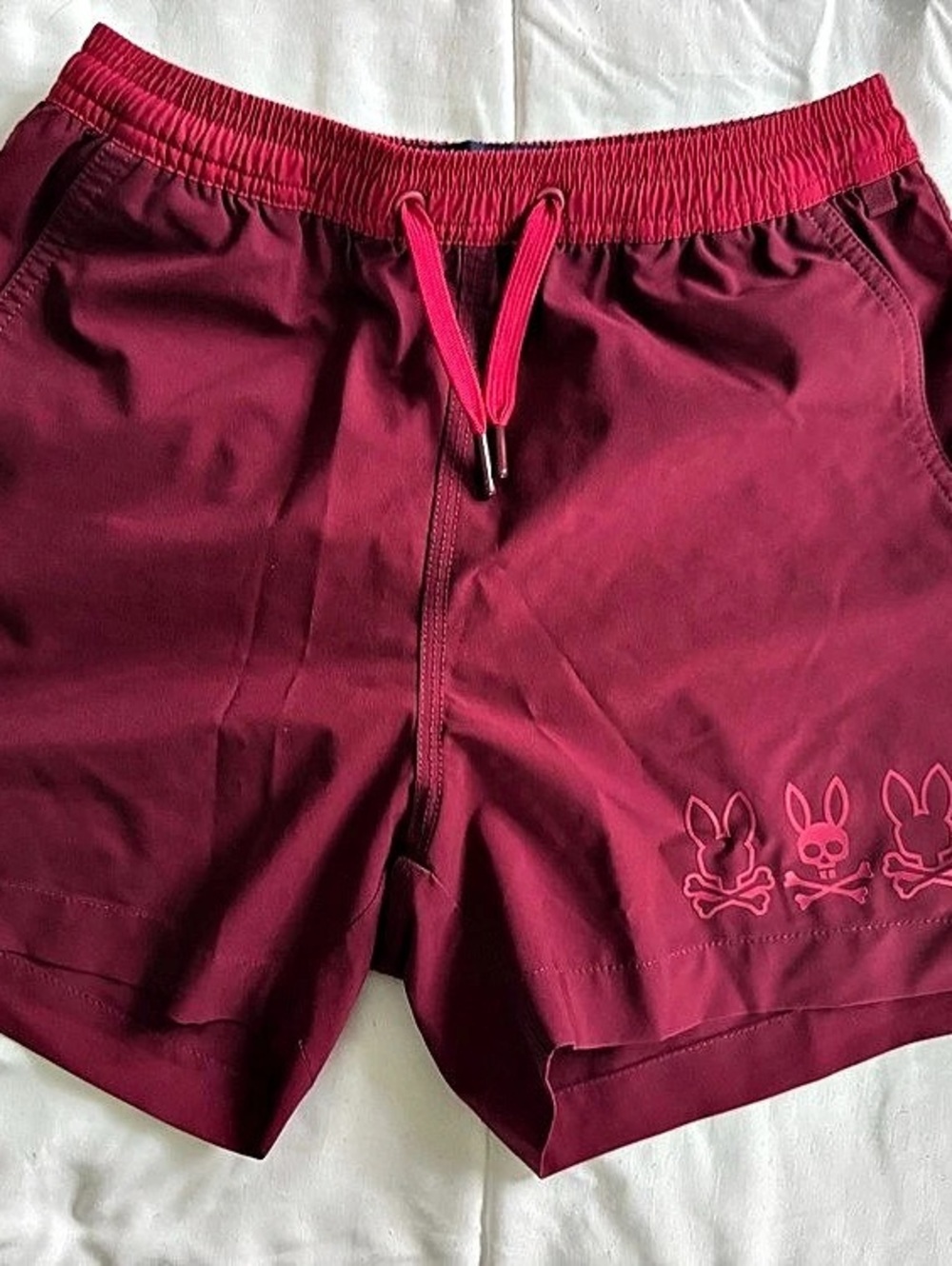 Psycho Bunny Boys Allover Bunny Print Swim Trunks 7-8 Burgundy